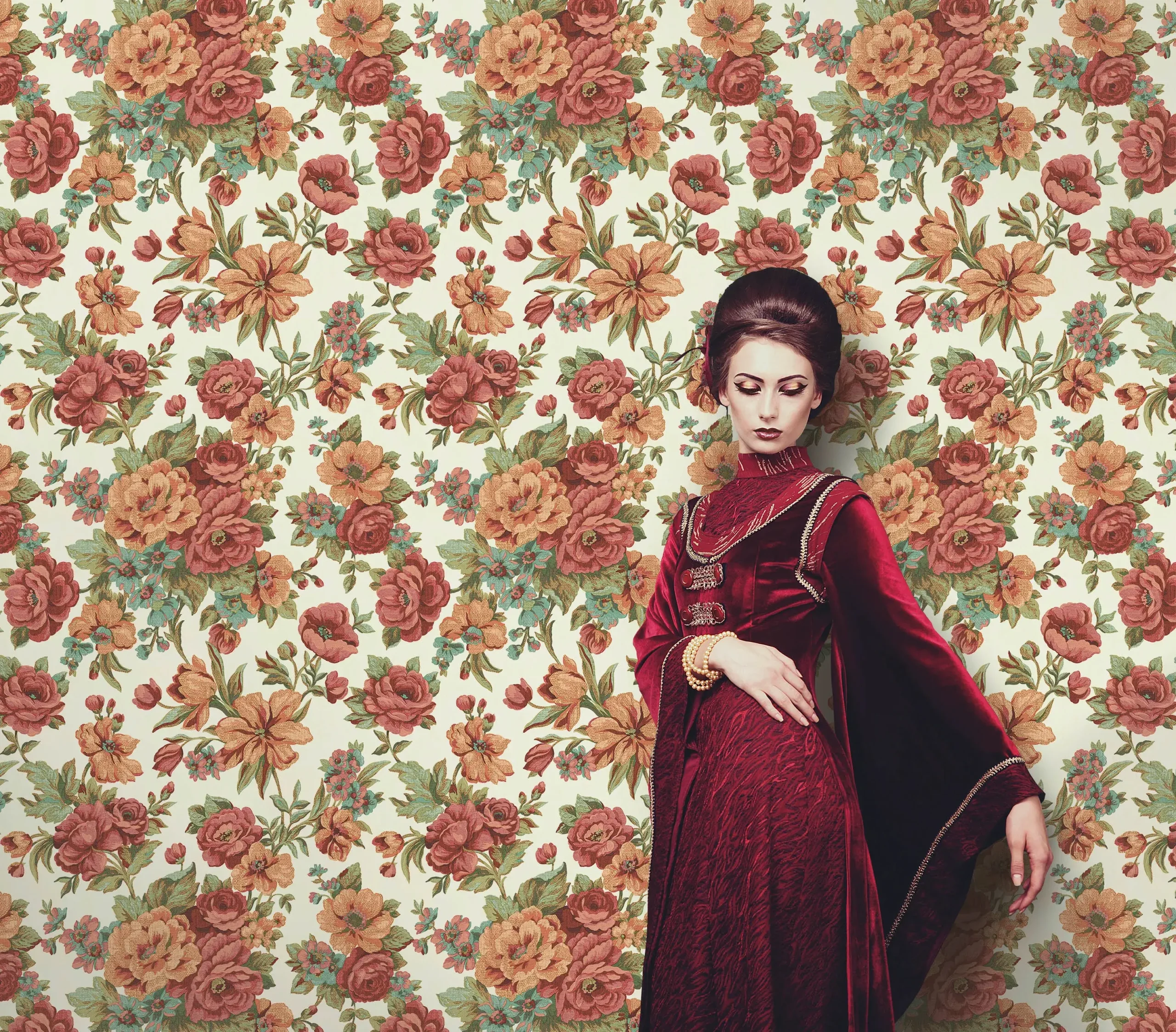 Red Embossed Wallpaper – Botanical Bloom (5806-5)